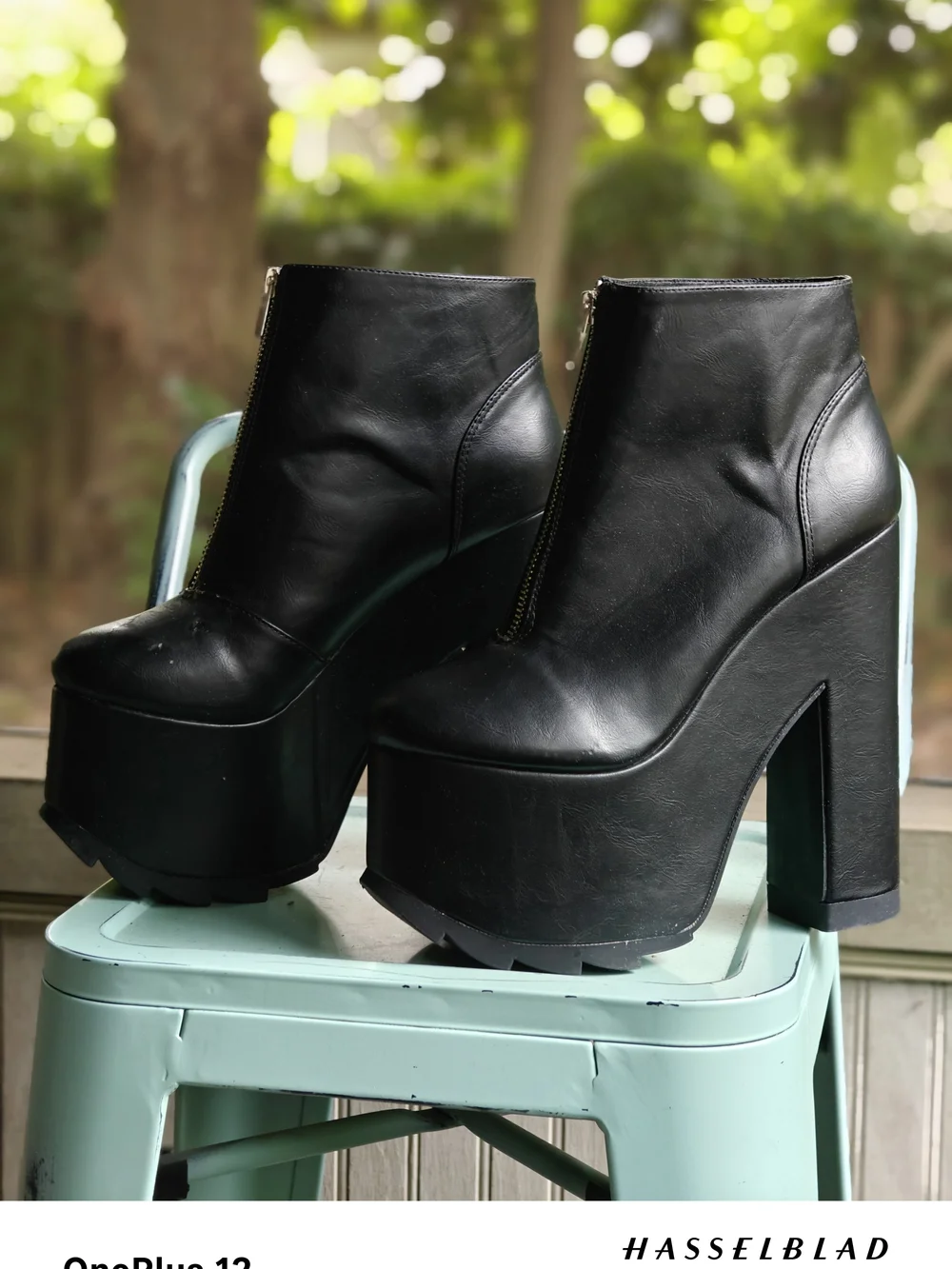YRU Black High Platform Ankle Boots with Front Zip